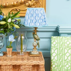 Mrs. Alice Olive Parrot Lamp with Blue Ikat Shade (30cm)< Corded Table Lamps
