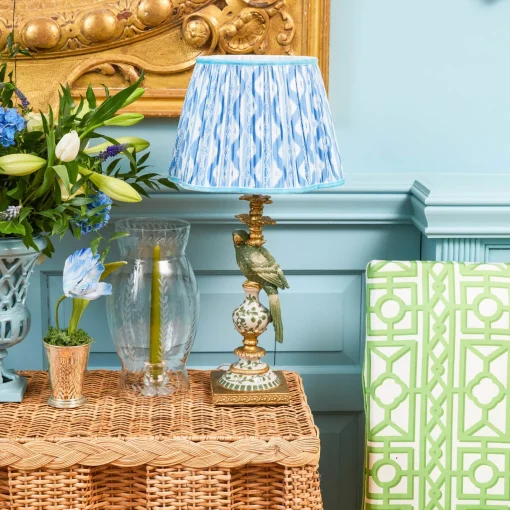 Mrs. Alice Olive Parrot Lamp with Blue Ikat Shade (30cm)< Corded Table Lamps