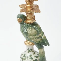 Mrs. Alice Olive Parrot Lamp with Blue Ikat Shade (30cm)< Corded Table Lamps