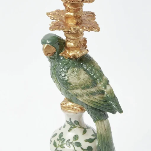 Mrs. Alice Olive Parrot Lamp with Blue Ikat Shade (30cm)< Corded Table Lamps
