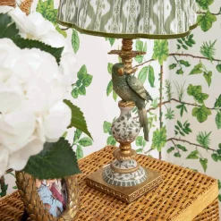 Mrs. Alice Olive Parrot Lamp with Olive Ikat Shade (30cm)< Corded Table Lamps | For Her