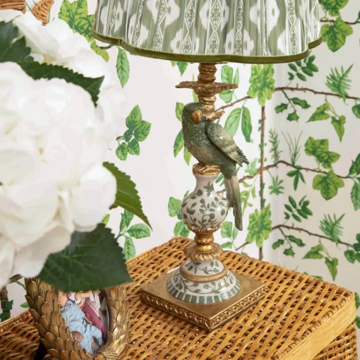 Mrs. Alice Olive Parrot Lamp with Olive Ikat Shade (30cm)< Corded Table Lamps | For Her