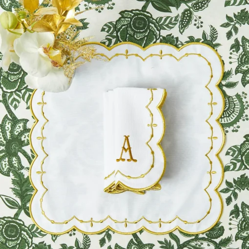 Mrs. Alice Olivia White & Gold Napkins (Set of 4)< Napkins | Mrs. Alice Monogram