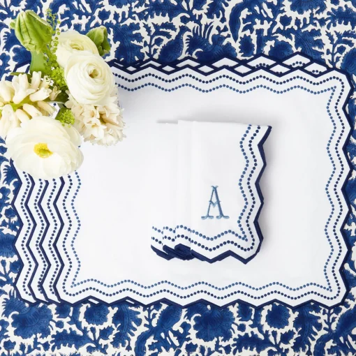 Mrs. Alice Olympia Blue Embroidered Napkins (Set of 4)< Napkins | Mrs. Alice Monogram
