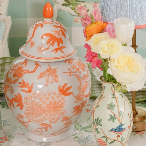 Mrs. Alice Orange Chinoiserie Ginger Jar< Year-round Decorations