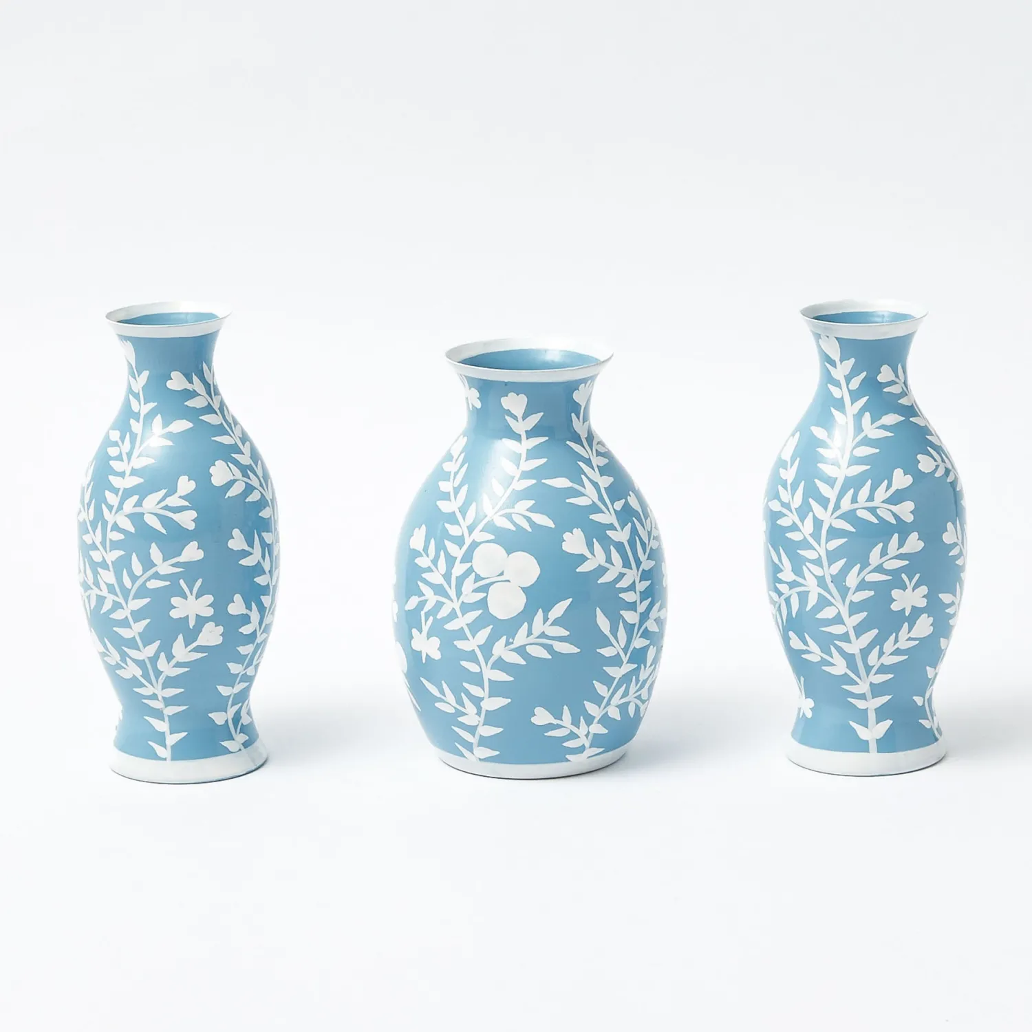 Mrs. Alice Pale Blue Hand Painted Tole Bud Vases (Set of 3)< Vases | Vases & Planters