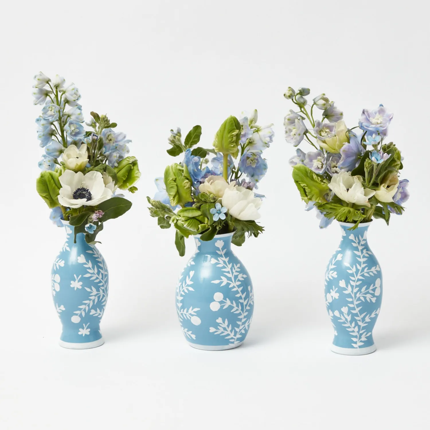 Mrs. Alice Pale Blue Hand Painted Tole Bud Vases (Set of 3)< Vases | Vases & Planters