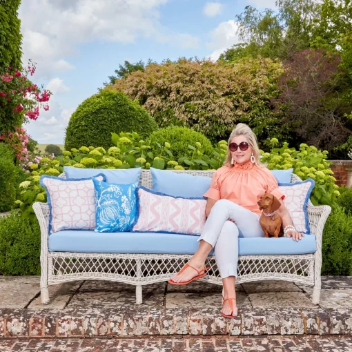 Mrs. Alice Palm Beach Pink Ikat Stripe Fabric< Serena Fresson Fabrics