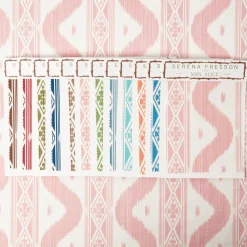 Mrs. Alice Palm Beach Pink Ikat Stripe Fabric< Serena Fresson Fabrics