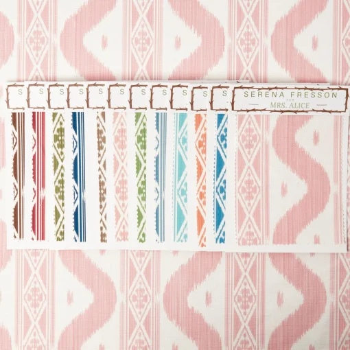 Mrs. Alice Palm Beach Pink Ikat Stripe Fabric< Serena Fresson Fabrics