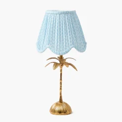 Mrs. Alice Palm Tree Rechargeable Lamp with Soft Blue Lotus Shade (18cm)< Rechargeable Table Lamps