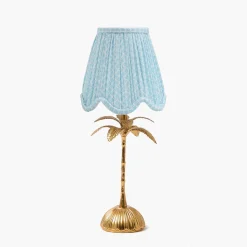Mrs. Alice Palm Tree Rechargeable Lamp with Soft Blue Lotus Shade (14cm)< Rechargeable Table Lamps