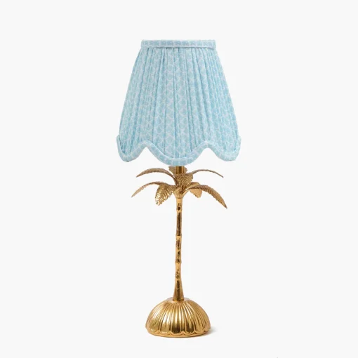 Mrs. Alice Palm Tree Rechargeable Lamp with Soft Blue Lotus Shade (14cm)< Rechargeable Table Lamps