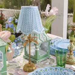 Mrs. Alice Palm Tree Rechargeable Lamp with Soft Blue Lotus Shade (14cm)< Rechargeable Table Lamps