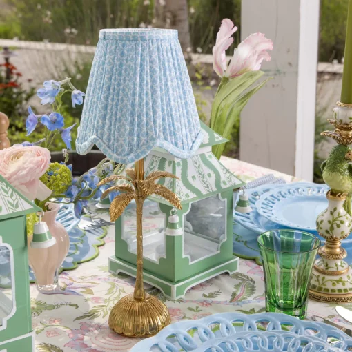 Mrs. Alice Palm Tree Rechargeable Lamp with Soft Blue Lotus Shade (14cm)< Rechargeable Table Lamps