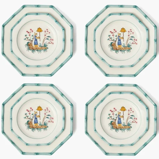 Mrs. Alice Patricia Blue Bamboo Dinner & Starter Plates (Set of 8)< Summer Crockery | Crockery Sets