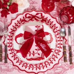 Mrs. Alice Personalisable Berry Red Velvet Bow< Napkin Rings & Bows | Mrs. Alice Monogram