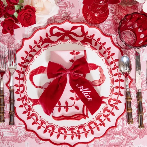 Mrs. Alice Personalisable Berry Red Velvet Bow< Napkin Rings & Bows | Mrs. Alice Monogram