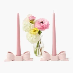 Mrs. Alice Petal Pink Ceramic Bow Candle Holder (Pair)< Summer Candleware | Candle Holders