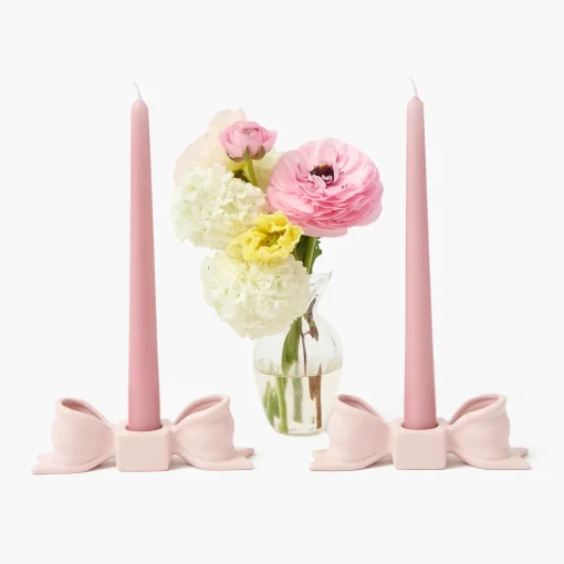 Mrs. Alice Petal Pink Ceramic Bow Candle Holder (Pair)< Summer Candleware | Candle Holders