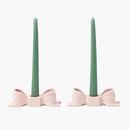 Mrs. Alice Petal Pink Ceramic Bow Candle Holder (Pair)< Summer Candleware | Candle Holders
