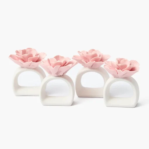 Mrs. Alice Petal Pink Fiore Napkin Rings (Set of 4)< Napkin Rings & Bows | For Her