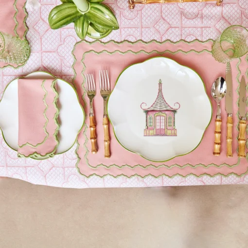 Mrs. Alice Pink & Green Pagoda Dinner Plate< Dinner Plates