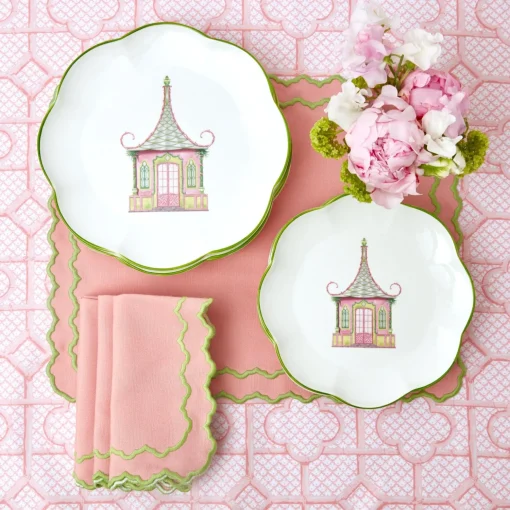 Mrs. Alice Pink & Green Pagoda Dinner Plate< Dinner Plates