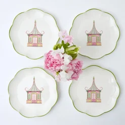 Mrs. Alice Pink & Green Pagoda Starter Plate (Set of 4)< Starter Plates | Crockery Sets