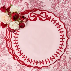 Mrs. Alice Pink & Red Bow Laurel Placemats & Napkins (Set of 4)< Table Linen Sets