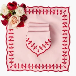 Mrs. Alice Pink & Red Bow Laurel Placemats & Napkins (Set of 4)< Table Linen Sets