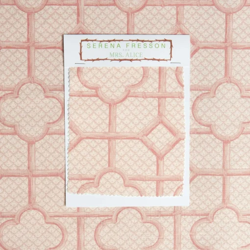 Mrs. Alice Pink Bamboo Trellis Fabric< Serena Fresson Fabrics