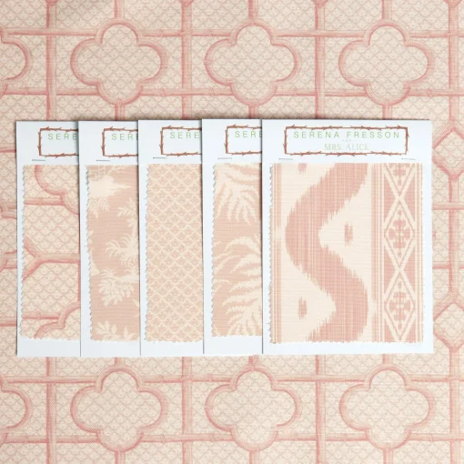 Mrs. Alice Pink Bamboo Trellis Fabric< Serena Fresson Fabrics