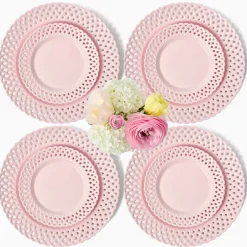 Mrs. Alice Pink Basketweave Dinner & Starter Plates (Set of 8)< Summer Crockery | Crockery Sets