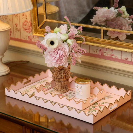 Mrs. Alice Pink Chinoiserie Tole Tray< Trays | For Her