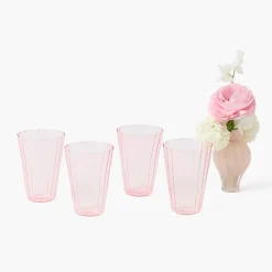 Mrs. Alice Pink Fluted Water Glasses (Set of 4)< Summer Glassware | Glasses