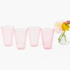 Mrs. Alice Pink Fluted Water Glasses (Set of 4)< Summer Glassware | Glasses