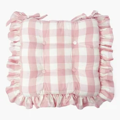 Mrs. Alice Pink Gingham Ruffle Seat Pad Cushion< Cushions