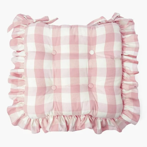 Mrs. Alice Pink Gingham Ruffle Seat Pad Cushion< Cushions
