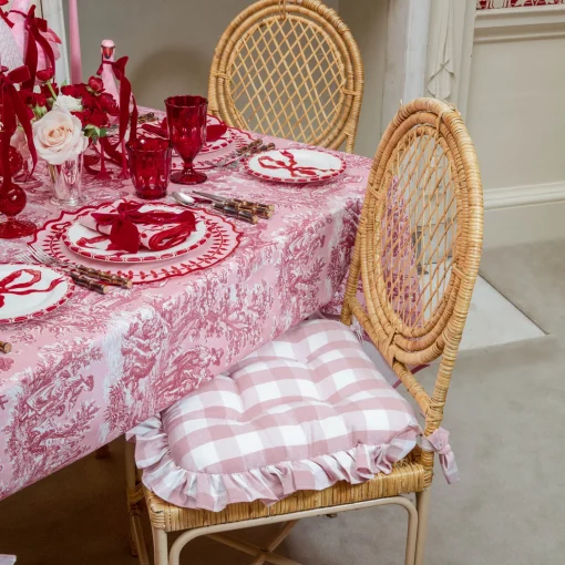 Mrs. Alice Pink Gingham Ruffle Seat Pad Cushion< Cushions