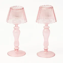 Mrs. Alice Pink Glass Lantern Tea Light Holder (Pair) - 24cm< Summer Candleware | Candle Holders