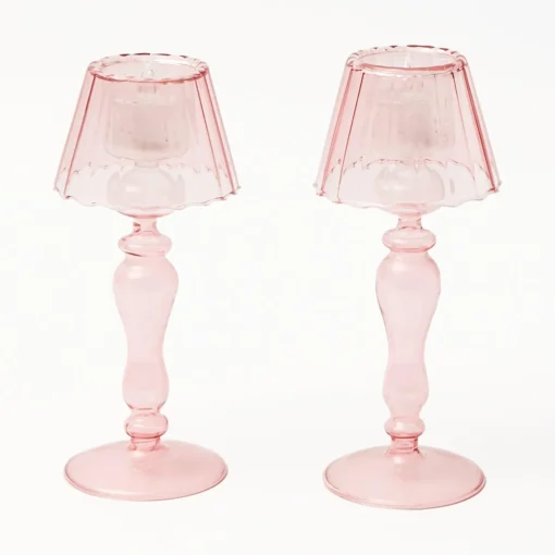 Mrs. Alice Pink Glass Lantern Tea Light Holder (Pair) - 24cm< Summer Candleware | Candle Holders