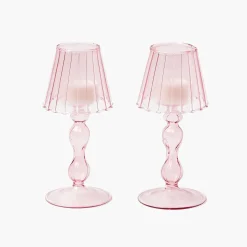 Mrs. Alice Pink Glass Lantern Tea Light Holder (Pair) - 18cm< Summer Candleware | Candle Holders