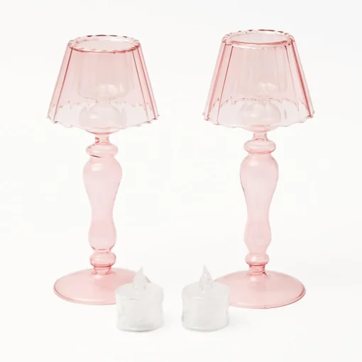 Mrs. Alice Pink Glass Lantern Tea Light Holder (Pair) - 24cm< Summer Candleware | Candle Holders