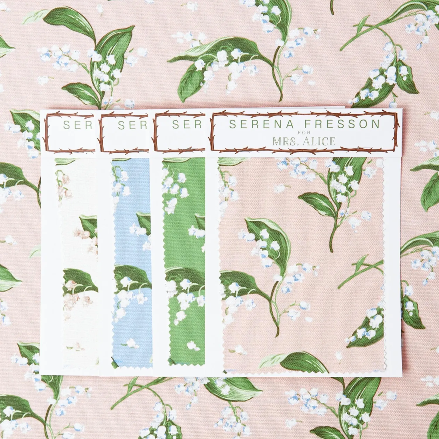 Mrs. Alice Pink Lily of the Valley Fabric< Serena Fresson Fabrics
