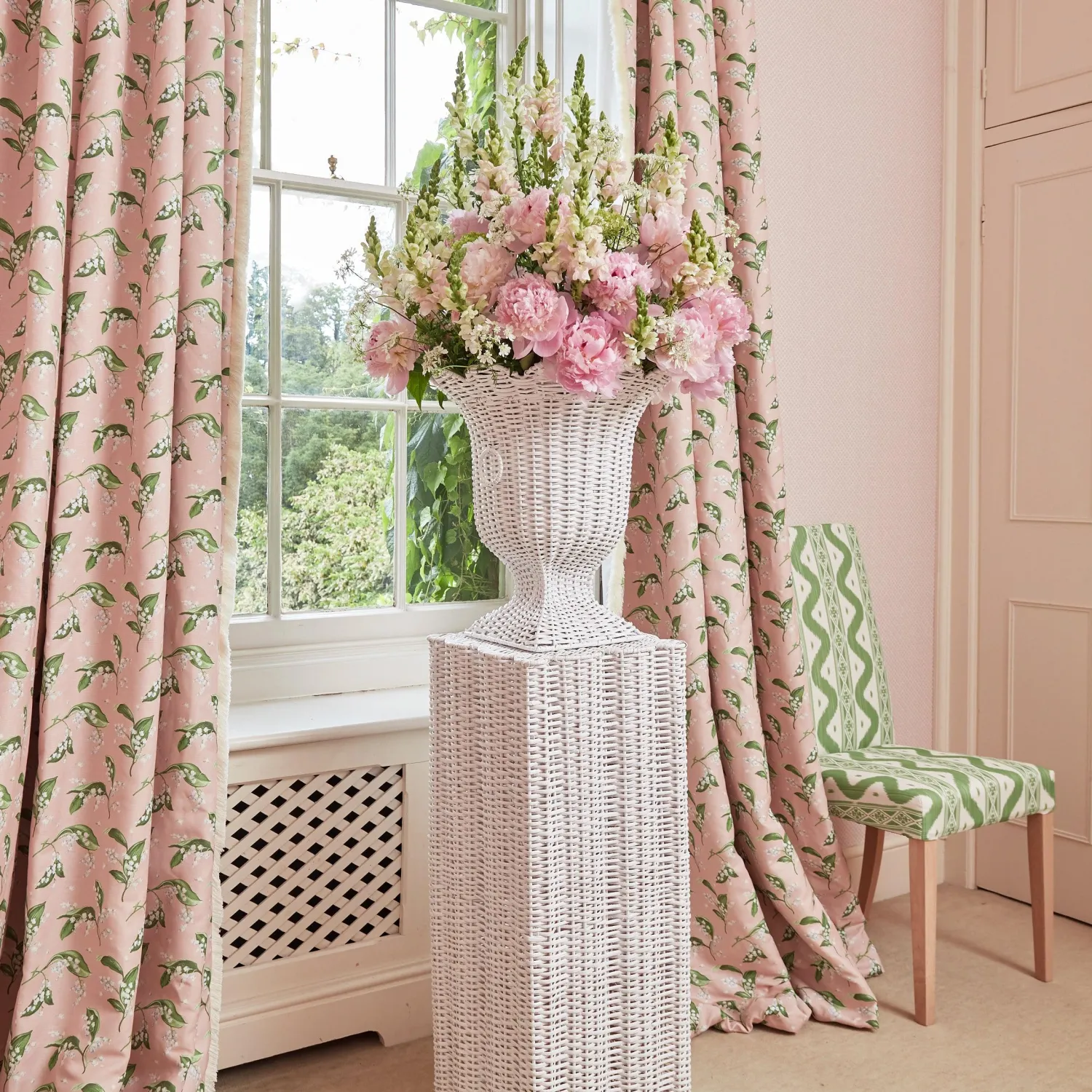 Mrs. Alice Pink Lily of the Valley Fabric< Serena Fresson Fabrics