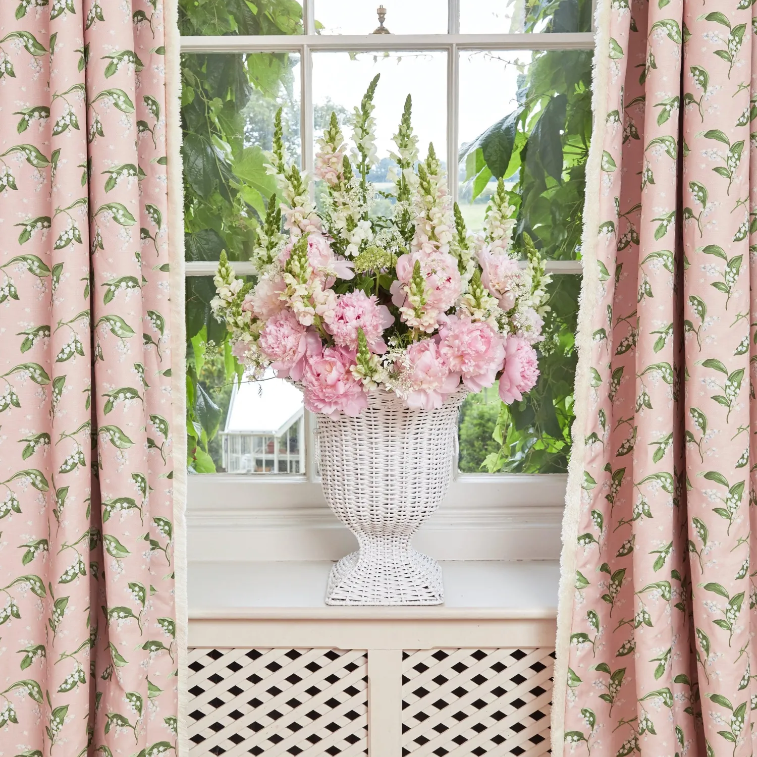 Mrs. Alice Pink Lily of the Valley Fabric< Serena Fresson Fabrics