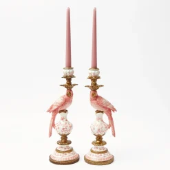 Mrs. Alice Pink Parrot Candle Holder (Pair)< Summer Candleware | Candle Holders