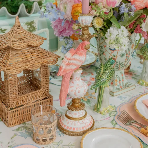 Mrs. Alice Pink Parrot Candle Holder (Pair)< Summer Candleware | Candle Holders
