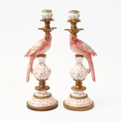 Mrs. Alice Pink Parrot Candle Holder (Pair)< Summer Candleware | Candle Holders